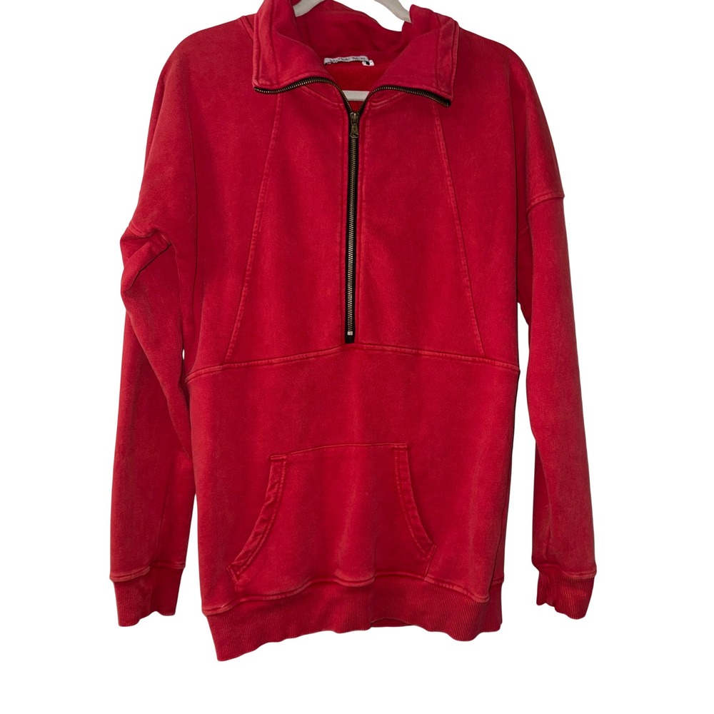 Michelle Mae Womens Red Mineral Wash Quarter Zip Pullover Sweatshirt Size Medium